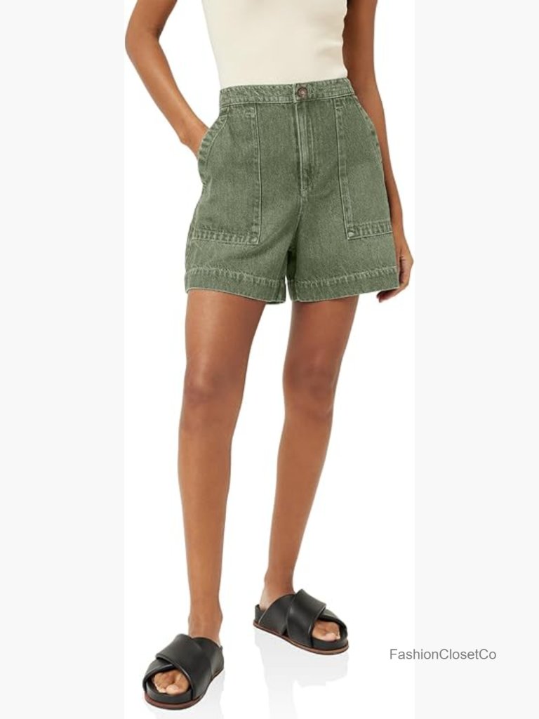 High Waisted Drawstring Denim Shorts With Pockets Summer